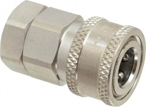 Parker - 3/8 Thread Stainless Steel Hydraulic Hose Valved Coupler - 4,000 psi, 12 GPM - Americas Industrial Supply