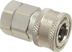 Parker - 3/8 Thread Stainless Steel Hydraulic Hose Valved Coupler - 4,000 psi, 12 GPM - Americas Industrial Supply