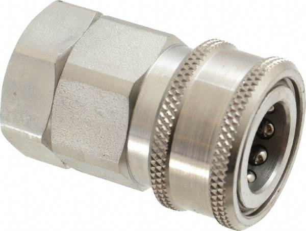 Parker - 1/2 Thread Stainless Steel Hydraulic Hose Valved Coupler - 3,750 psi, 30 GPM - Americas Industrial Supply