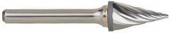 M.A. Ford - 5/8" Cut Diam, 1/4" Shank Diam, Taper Head Single Cut Burr - Carbide, Radius End, 1-5/16" LOC, 3-7/16" OAL - Americas Industrial Supply