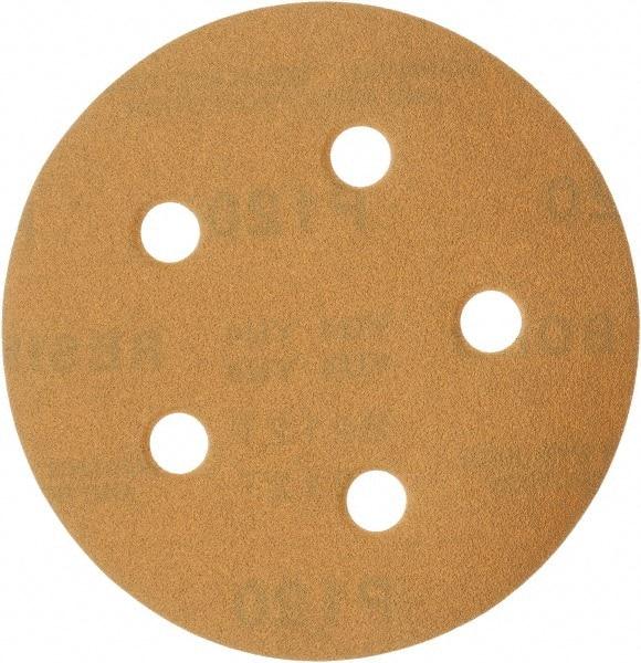 Made in USA - 5" Diam, 120 Grit, Aluminum Oxide Hook & Loop Disc - Fine Grade, Coated, C Weight Paper Backing, - Americas Industrial Supply
