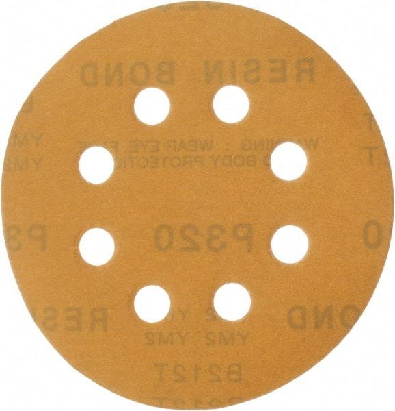 Made in USA - 5" Diam, 320 Grit, Aluminum Oxide Hook & Loop Disc - Extra Fine Grade, Coated, C Weight Paper Backing, - Americas Industrial Supply