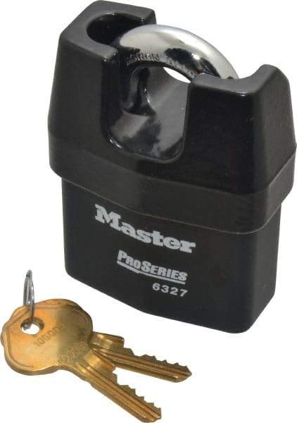 Master Lock - 3/4" Shackle Clearance, Keyed Alike Padlock - 7/16" Shackle Width, 7/16" Shackle Diam, Laminated Steel - Americas Industrial Supply