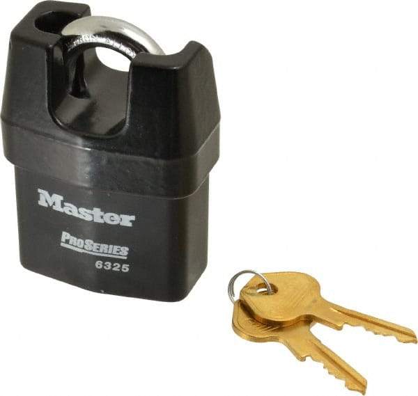 Master Lock - 3/4" Shackle Clearance, Keyed Different Padlock - 3/8" Shackle Width, 3/8" Shackle Diam, Laminated Steel - Americas Industrial Supply