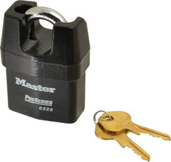 Master Lock - 3/4" Shackle Clearance, Keyed Different Padlock - 3/8" Shackle Width, 3/8" Shackle Diam, Laminated Steel - Americas Industrial Supply