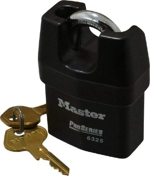Master Lock - 3/4" Shackle Clearance, Keyed Alike Padlock - 3/8" Shackle Width, 3/8" Shackle Diam, Laminated Steel - Americas Industrial Supply