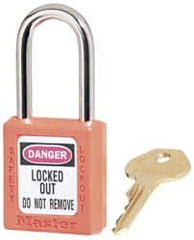 Master Lock - Keyed Alike Conductive Lockout Padlock - 1-1/2" Shackle Clearance, 1/4" Shackle Diam, 1-3/4" Body Height x 1-1/2" Body Width, Orange, 6 Pins - Americas Industrial Supply