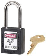 Master Lock - Keyed Alike Conductive Lockout Padlock - 1-1/2" Shackle Clearance, 1/4" Shackle Diam, 1-3/4" Body Height x 1-1/2" Body Width, Black, 6 Pins - Americas Industrial Supply