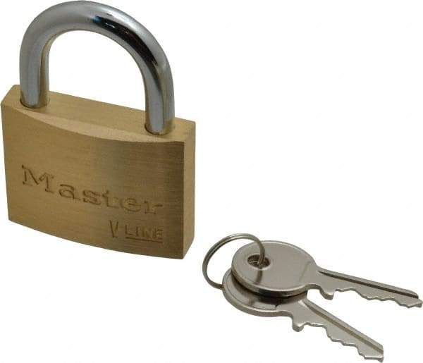 Master Lock - 15/16" Shackle Clearance, Keyed Alike Padlock - 9/32" Shackle Diam, Brass - Americas Industrial Supply
