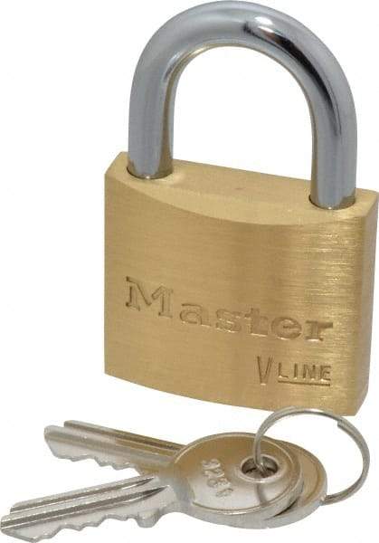 Master Lock - 13/16" Shackle Clearance, Keyed Alike Padlock - 1/4" Shackle Diam, Brass - Americas Industrial Supply