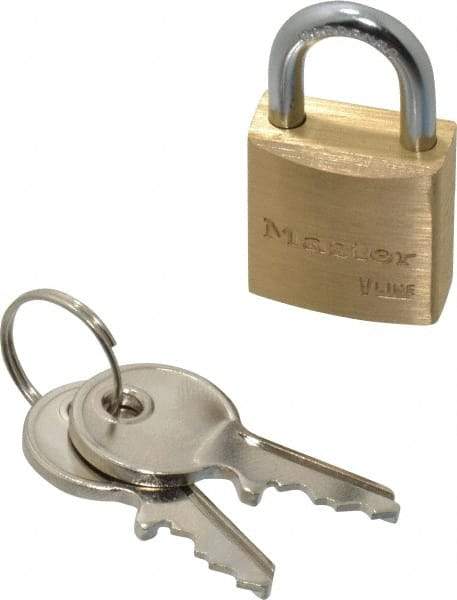 Master Lock - 7/16" Shackle Clearance, Keyed Alike Padlock - 5/32" Shackle Diam, Brass - Americas Industrial Supply