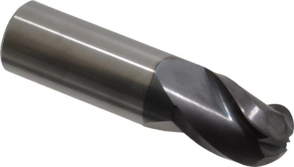 Accupro - 3/4" Diam, 1" LOC, 3 Flute Solid Carbide Ball End Mill - AlTiN Finish, Single End, 3" OAL, 3/4" Shank Diam, Spiral Flute - Americas Industrial Supply