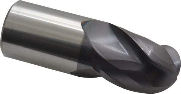 Accupro - 1" Diam, 1-1/4" LOC, 3 Flute Solid Carbide Ball End Mill - AlTiN Finish, Single End, 3" OAL, 1" Shank Diam, Spiral Flute - Americas Industrial Supply