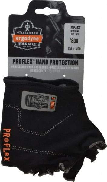 Ergodyne - Size S/M (7-8) Cotton Spandex Anti-Vibration/Impact Protection Work Gloves - For Mechanic's & Lifting, Uncoated, Slip-On Cuff, Half Fingered, Black, Paired - Americas Industrial Supply