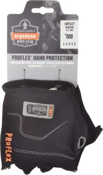 Ergodyne - Size L/XL (9) Cotton Spandex Anti-Vibration/Impact Protection Work Gloves - For Mechanic's & Lifting, Uncoated, Slip-On Cuff, Half Fingered, Black, Paired - Americas Industrial Supply