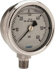 Wika - 2-1/2" Dial, 1/4 Thread, 0-60 Scale Range, Pressure Gauge - Lower Connection Mount, Accurate to 2-1-2% of Scale - Americas Industrial Supply