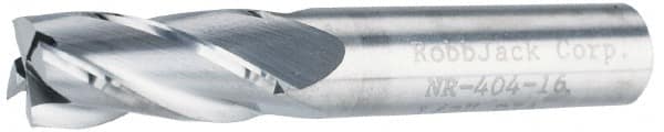 RobbJack - 7/16", 1" LOC, 7/16" Shank Diam, 2-3/4" OAL, 4 Flute, Solid Carbide Square End Mill - Single End, Uncoated, Spiral Flute, 30° Helix, Centercutting, Right Hand Cut, Right Hand Flute, Series NR-404 - Americas Industrial Supply