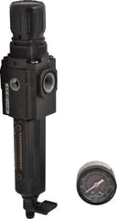 Norgren - 3/8" NPT Port Compact 1 Piece Filter/Regulator FRL Unit - Metal Bowl, 80 SCFM, 250 Max psi, 8.72" High x 1.97" Long, Manual Drain - Americas Industrial Supply