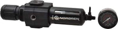 Norgren - 3/8" NPT Port Intermediate 1 Piece Filter/Regulator FRL Unit - Polycarbonate Bowl, 123 SCFM, 150 Max psi, 9.95" High x 2.68" Long, Manual Drain - Americas Industrial Supply