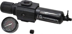 Norgren - 1/2" NPT Port Intermediate 1 Piece Filter/Regulator FRL Unit - Polycarbonate Bowl, 123 SCFM, 150 Max psi, 9.95" High x 2.68" Long, Manual Drain - Americas Industrial Supply