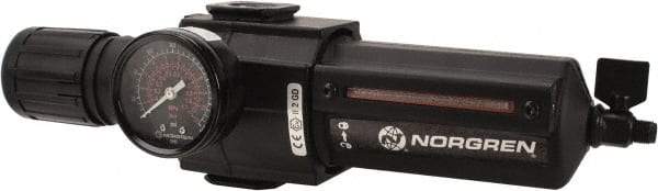 Norgren - 1/2" NPT Port Standard 1 Piece Filter/Regulator FRL Unit - Metal Bowl, 212 SCFM, 250 Max psi, 11.93" High x 3.15" Long, Manual Drain - Americas Industrial Supply