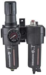 Norgren - 1/2" NPT Port Standard 2 Piece Filter/Regulator-Lubricator FRL Unit - Metal Bowl, 138 SCFM, 250 Max psi, 11.93" High x 6.84" Long, Automatic Drain - Americas Industrial Supply