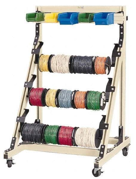 Qualtech - 300 Lb Capacity, 33-39/64" Wide x 36" Long x 54" High Wire Spool Cart - 3 Slot, Aluminum, 4 Glides - Americas Industrial Supply