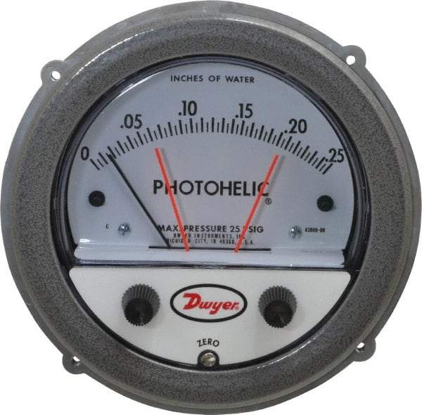 Dwyer - 25 Max psi, 4% Accuracy, NPT Thread Photohelic Pressure Switch - 1/8 Inch Thread, 1/4 Inch Water Column, 120°F Max - Americas Industrial Supply