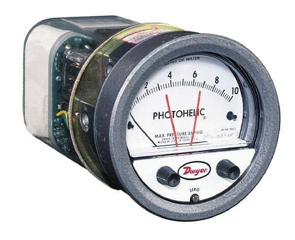 Dwyer - 25 Max psi, 2% Accuracy, NPT Thread Photohelic Pressure Switch - 1/8 Inch Thread, -1/2 to 1/2 Inch Water Column, 120°F Max - Americas Industrial Supply