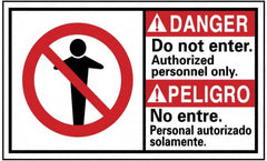 NMC - "Danger - Do Not Enter - Authorized Personnel Only", 10" Long x 18" Wide, Pressure-Sensitive Vinyl Safety Sign - Rectangle, 0.004" Thick, Use for Security & Admittance - Americas Industrial Supply