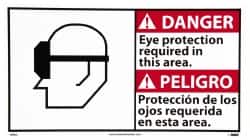 NMC - "Danger - Eye Protection Required in This Area", 10" Long x 18" Wide, Pressure-Sensitive Vinyl Safety Sign - Rectangle, 0.004" Thick, Use for Accident Prevention - Americas Industrial Supply