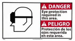 NMC - "Danger - Eye Protection Required in This Area", 10" Long x 18" Wide, Pressure-Sensitive Vinyl Safety Sign - Rectangle, 0.004" Thick, Use for Accident Prevention - Americas Industrial Supply