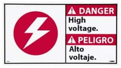 NMC - "Danger - High Voltage", 10" Long x 18" Wide, Pressure-Sensitive Vinyl Safety Sign - Rectangle, 0.004" Thick, Use for Accident Prevention - Americas Industrial Supply