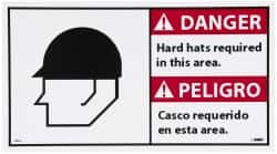 NMC - "Danger - Hard Hats Required in This Area", 10" Long x 18" Wide, Pressure-Sensitive Vinyl Safety Sign - Rectangle, 0.004" Thick, Use for Accident Prevention - Americas Industrial Supply