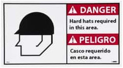 NMC - "Danger - Hard Hats Required in This Area", 10" Long x 18" Wide, Pressure-Sensitive Vinyl Safety Sign - Rectangle, 0.004" Thick, Use for Accident Prevention - Americas Industrial Supply