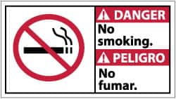 NMC - "Danger - No Smoking", 10" Long x 18" Wide, Pressure-Sensitive Vinyl Safety Sign - Rectangle, 0.004" Thick, Use for Accident Prevention - Americas Industrial Supply
