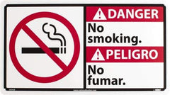 NMC - "Danger - No Smoking", 10" Long x 18" Wide, Rigid Plastic Safety Sign - Rectangle, 0.05" Thick, Use for Accident Prevention - Americas Industrial Supply