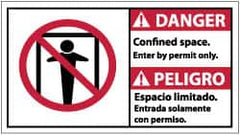 NMC - "Danger - Confined Space - Enter by Permit Only", 10" Long x 18" Wide, Pressure-Sensitive Vinyl Safety Sign - Rectangle, 0.004" Thick, Use for Accident Prevention - Americas Industrial Supply