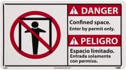 NMC - "Danger - Confined Space - Enter by Permit Only", 10" Long x 18" Wide, Rigid Plastic Safety Sign - Rectangle, 0.05" Thick, Use for Accident Prevention - Americas Industrial Supply