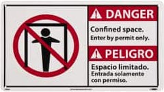 NMC - "Danger - Confined Space - Enter by Permit Only", 10" Long x 18" Wide, Rigid Plastic Safety Sign - Rectangle, 0.05" Thick, Use for Accident Prevention - Americas Industrial Supply