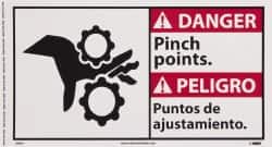 NMC - "Danger - Pinch Points", 10" Long x 18" Wide, Pressure-Sensitive Vinyl Safety Sign - Rectangle, 0.004" Thick, Use for Accident Prevention - Americas Industrial Supply