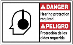 NMC - "Danger - Hearing Protection Required", 10" Long x 18" Wide, Pressure-Sensitive Vinyl Safety Sign - Rectangle, 0.004" Thick, Use for Security & Admittance - Americas Industrial Supply