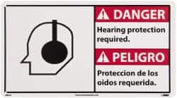 NMC - "Danger - Hearing Protection Required", 10" Long x 18" Wide, Rigid Plastic Safety Sign - Rectangle, 0.004" Thick, Use for Security & Admittance - Americas Industrial Supply