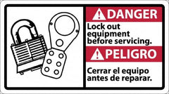 NMC - "Danger - Lock Out Equipment Before Servicing", 10" Long x 18" Wide, Rigid Plastic Safety Sign - Rectangle, 0.05" Thick, Use for Security & Admittance - Americas Industrial Supply