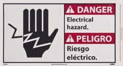 NMC - "Danger - Electrical Hazard", 10" Long x 18" Wide, Pressure-Sensitive Vinyl Safety Sign - Rectangle, 0.004" Thick, Use for Security & Admittance - Americas Industrial Supply