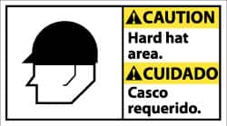 NMC - "Caution - Hard Hat Area", 10" Long x 18" Wide, Pressure-Sensitive Vinyl Safety Sign - Rectangle, 0.004" Thick, Use for Accident Prevention - Americas Industrial Supply