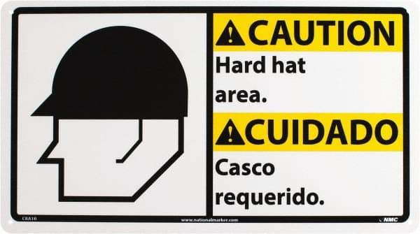 NMC - "Caution - Hard Hat Area", 10" Long x 18" Wide, Rigid Plastic Safety Sign - Rectangle, 0.05" Thick, Use for Accident Prevention - Americas Industrial Supply