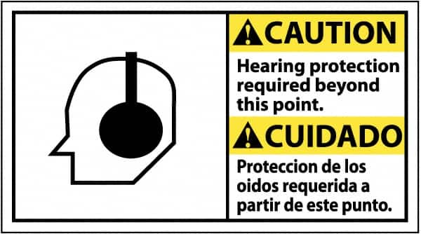 NMC - "Caution - Hearing Protection Required Beyond This Area", 10" Long x 18" Wide, Pressure-Sensitive Vinyl Safety Sign - Rectangle, 0.004" Thick, Use for Accident Prevention - Americas Industrial Supply