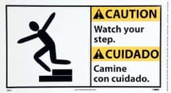 NMC - "Caution - Watch Your Step", 10" Long x 18" Wide, Pressure-Sensitive Vinyl Safety Sign - Rectangle, 0.004" Thick, Use for Accident Prevention - Americas Industrial Supply