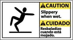 NMC - "Caution - Slippery When Wet", 10" Long x 18" Wide, Pressure-Sensitive Vinyl Safety Sign - Rectangle, 0.004" Thick, Use for Accident Prevention - Americas Industrial Supply